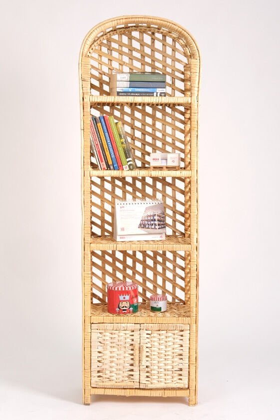 Dekoratif Hasır Kapaklı 5 Raflı Çok Amaçlı Kitaplık