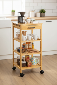 Bambu Tekerlekli Düzenleyici Raf Ünitesi