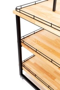 Tekerlekli 4 Katlı Çam Ahşap Metal Teşhir Standı