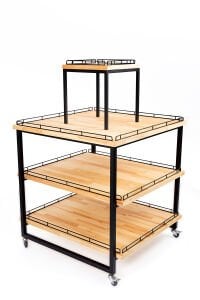 Tekerlekli 4 Katlı Çam Ahşap Metal Teşhir Standı