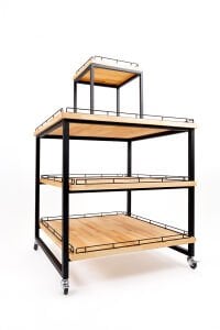 Tekerlekli 4 Katlı Çam Ahşap Metal Teşhir Standı