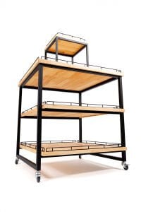 Tekerlekli 4 Katlı Çam Ahşap Metal Teşhir Standı