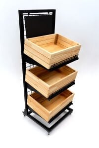 Tekerlekli 3 Katlı Çam Ahşap Kasalı Meyve Sebze ve Ürün Teşhir Standı