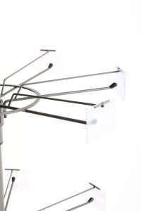 5 Katlı Etiketlikli Döner Teşhir Standı ve Metal Duvar Reyonu Delikli Arka Panel H:206 L:90 Delikli Saca Geçme Etiketli Spot Tel 20 cm