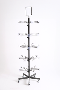 5 Katlı Etiketlikli Döner Teşhir Standı ve Metal Duvar Reyonu Delikli Arka Panel H:206 L:90 Delikli Saca Geçme Etiketli Spot Tel 20 cm