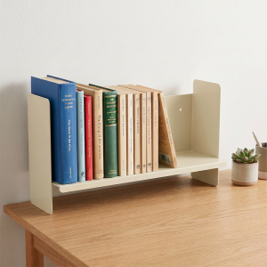 Beyaz Metal Duvar Rafı - Masa Üstü Kitaplık ve Çok Amaçlı Ofis Düzenleyici 21x50 cm
