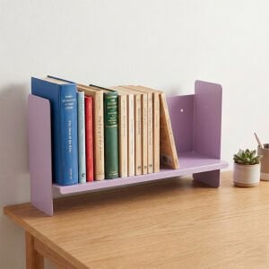 Mor Metal Duvar Rafı - Masa Üstü Kitaplık ve Çok Amaçlı Ofis Düzenleyici 21x50 cm