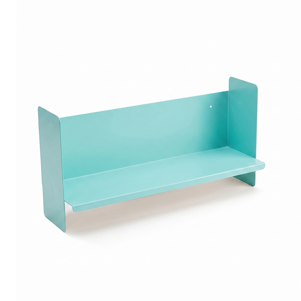 Mavi Metal Duvar Rafı - Masa Üstü Kitaplık ve Çok Amaçlı Ofis Düzenleyici 21x50 cm