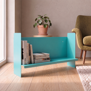 Mavi Metal Duvar Rafı - Masa Üstü Kitaplık ve Çok Amaçlı Ofis Düzenleyici 21x50 cm