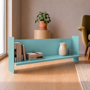 Mavi Metal Duvar Rafı - Masa Üstü Kitaplık ve Çok Amaçlı Ofis Düzenleyici 21x70 cm