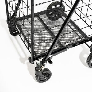 4 Tekerlekli 60 L Katlanabilir Kılıflı Pazar Arabası – 360° Dönebilen Metal İskeletli Siyah Alışveriş Arabası
