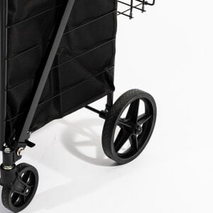4 Tekerlekli 80 L Katlanabilir Kılıflı Pazar Arabası – 360° Dönebilen Metal İskeletli Siyah Alışveriş Arabası