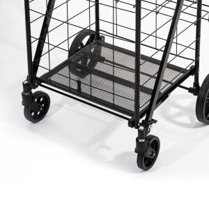 4 Tekerlekli 80 L Katlanabilir Kılıflı Pazar Arabası – 360° Dönebilen Metal İskeletli Siyah Alışveriş Arabası