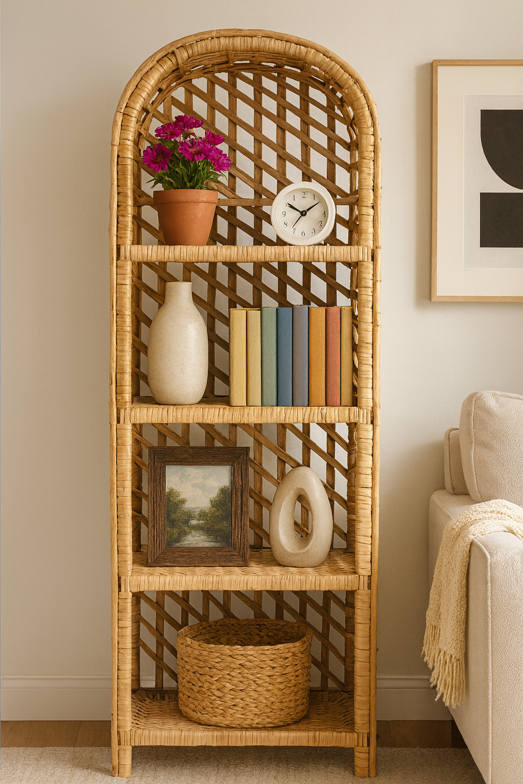 Hasır Raf Kitaplık Dekoratif Çok Amaçlı Raf