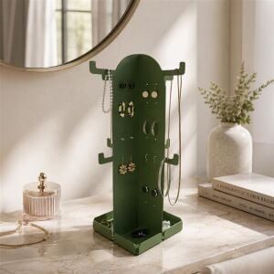 Kaktüs Metal Takı Standı ve Organizeri - Küpe Kolye Bilezik Aksesuar Askısı Alt Bölmeli Düzenleyici 32x20x20 cm