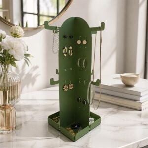 Kaktüs Metal Takı Standı ve Organizeri - Küpe Kolye Bilezik Aksesuar Askısı Alt Bölmeli Düzenleyici 32x20x20 cm