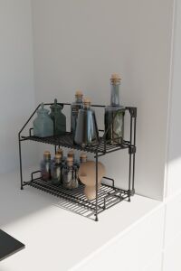 Akroraf Siyah Metal Özel Tasarım Çok Amaçlı Raf Mutfak Banyo Duvar Rafı