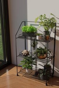 Akroraf 3'lü Siyah Metal Özel Tasarım Çok Amaçlı Raf Mutfak Banyo Dekoratif Raf