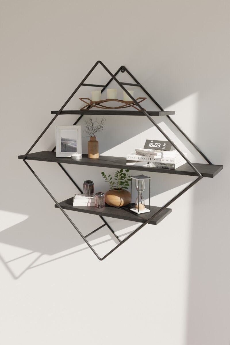 Dekoratif Prizma Duvar Huş Ağacı Raflı Özel Tasarım