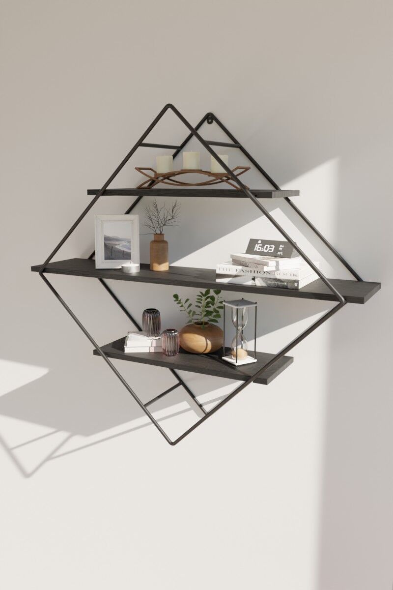 Dekoratif Prizma Duvar Huş Ağacı Raflı Özel Tasarım