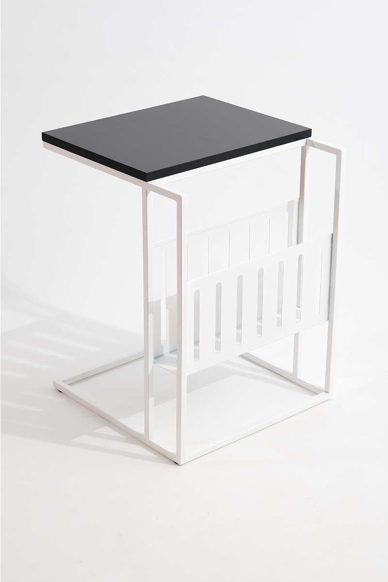 White Metal Coffee Table with Magazine Holder