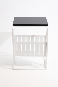 White Metal Coffee Table with Magazine Holder