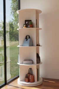 360 derece Dönen Dolap Teşhir Standı, Kitaplık, Ayakkabılık, Çantalık Çok Amaçlı Raf