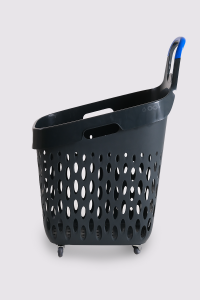 Wheeled Market Basket (Wheeled Shopping Basket with Blue Handle) 73 L Smoked
