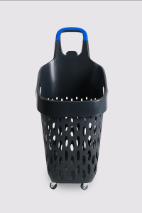 Wheeled Market Basket (Wheeled Shopping Basket with Blue Handle) 73 L Smoked