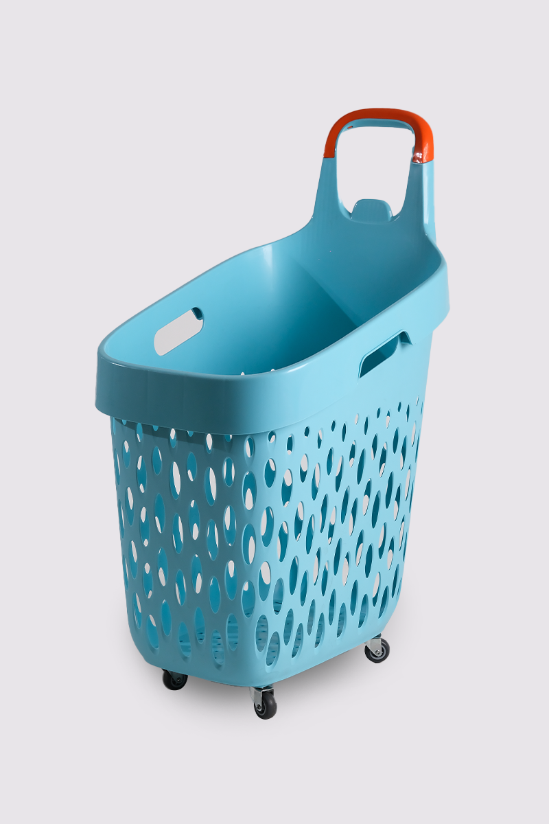 Wheeled Market Basket (Wheeled Shopping Basket with Orange Handle) 73 L Turquoise