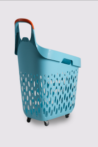 Wheeled Market Basket (Wheeled Shopping Basket with Orange Handle) 73 L Turquoise