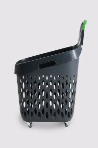 Wheeled Market Basket (Wheeled Shopping Basket with Green Handle and Compartment) 73 L Smoked