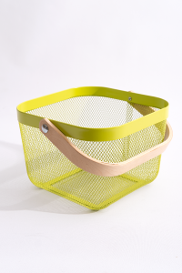 Ahşap Saplı Çok Amaçlı Metal Düzenleme Saklama Depolama Sepeti Yeşil