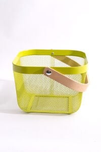 Ahşap Saplı Çok Amaçlı Metal Düzenleme Saklama Depolama Sepeti Yeşil