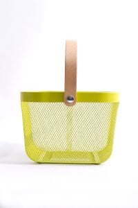 Ahşap Saplı Çok Amaçlı Metal Düzenleme Saklama Depolama Sepeti Yeşil