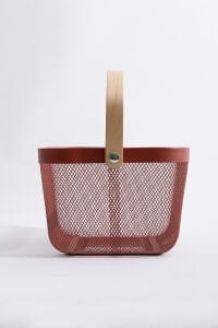 Ahşap Saplı Çok Amaçlı Metal Düzenleme Saklama Depolama Sepeti Bordo