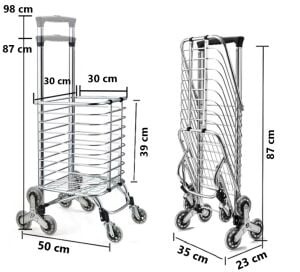 Taşınabilir Katlanabilir Alışveriş Pazar Arabası Altı Tekerlekli Metalik 30 Kg