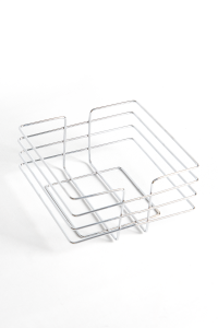 Krom Metal Kare Ekmeklik Sunum Sepeti - Tezgah Üstü Mutfak Organizeri, Meyve ve Poğaça Servis Kasası, Modern Tel Sepet, 20.5x20.5x11 cm