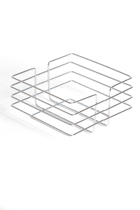 Krom Metal Kare Ekmeklik Sunum Sepeti - Tezgah Üstü Mutfak Organizeri, Meyve ve Poğaça Servis Kasası, Modern Tel Sepet, 20.5x20.5x11 cm